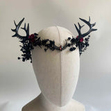 Handmade Black Antler Crown Gothic Woodland Headpiece Halloween Costume