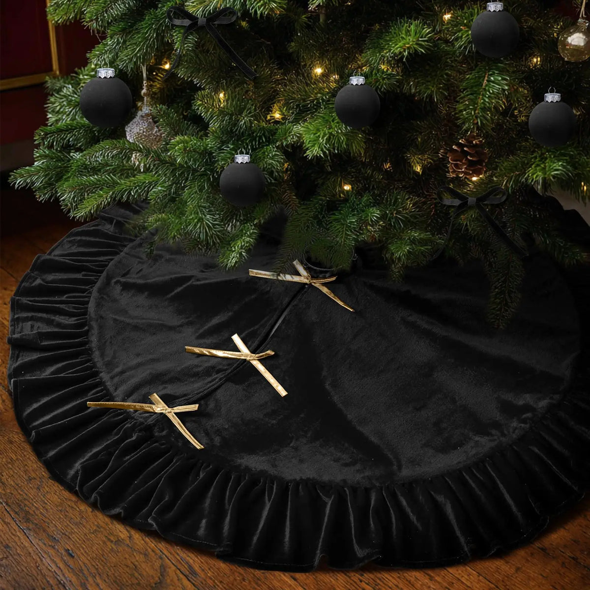Dutch Velvet Christmas Tree Skirt Ruffled Edge Xmas Decor
