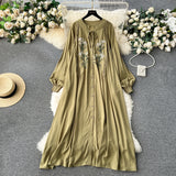 Olive's Embroidered Long Sleeve Shirt Dress