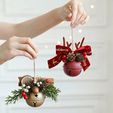 Christmas Bell Antlers Bow Pinecone Bell Christmas Hanging Decoration