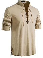 Men's Pure Cotton Medieval Lace Up Shirts Renaissance Pirate Viking T-shirt
