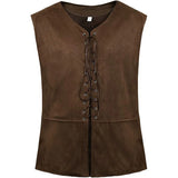 Men's Medieval Faux Suede Vest Sleeveless Shirt Vikings Cosplay Archer Costume
