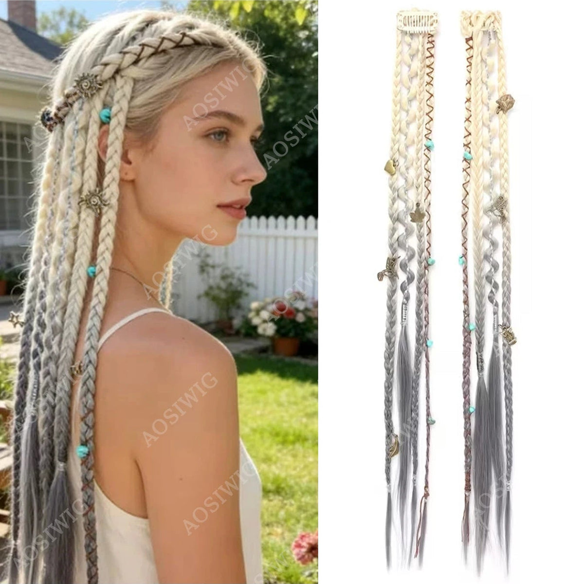2pc Ombre Synthetic Fae Braids Hair Extensions Clip in Hairpieces