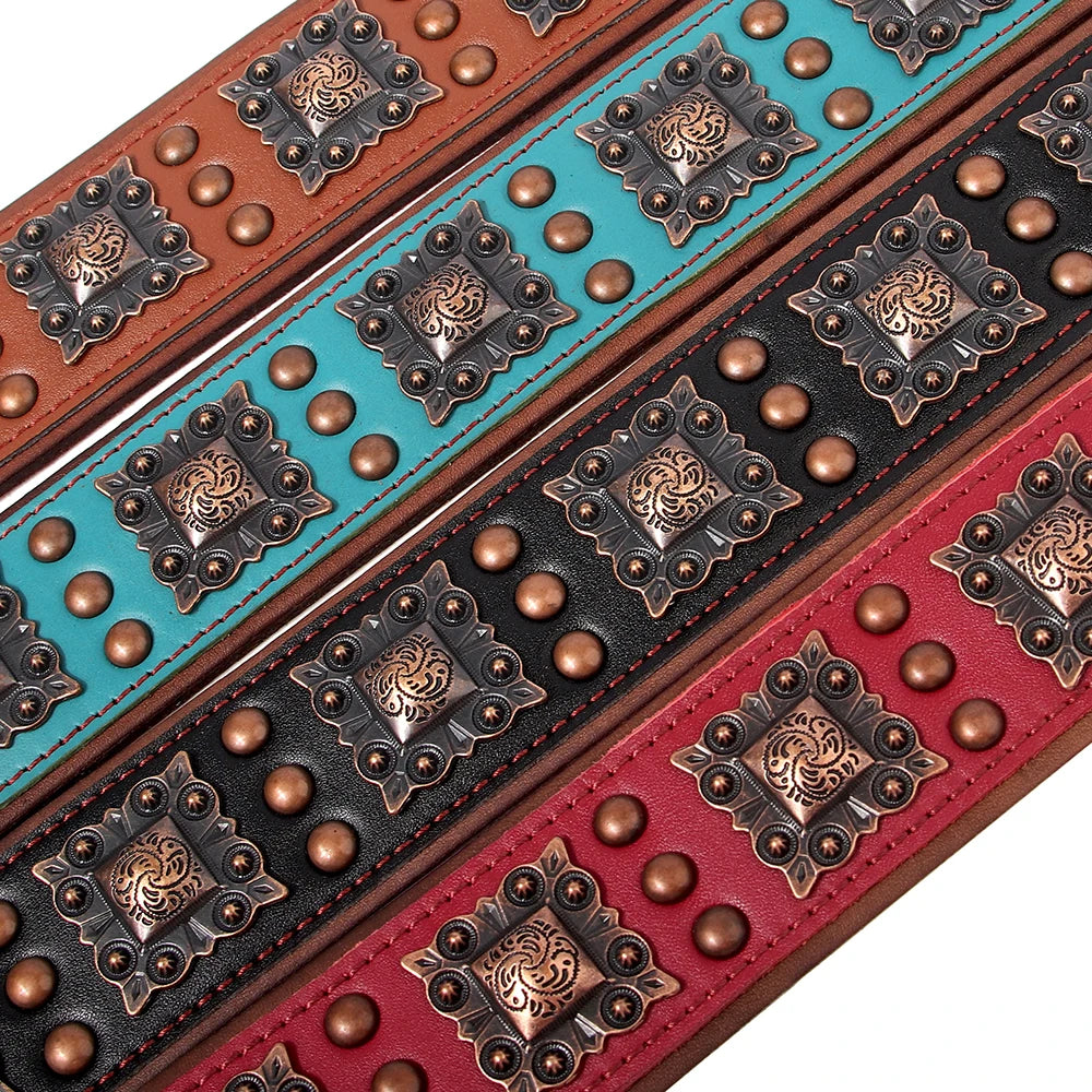Genuine Leather Dog Collar 2inch Wide Rivet Spikes Collars for Medium Large Dogs Medieval Cosplay