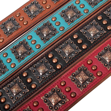 Genuine Leather Dog Collar 2inch Wide Rivet Spikes Collars for Medium Large Dogs Medieval Cosplay