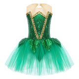 Royal Elf Green Sequins Girls Ballet Dance Dress Tutu Gymnastics Leotard Figure Skating Dance Performance Costume