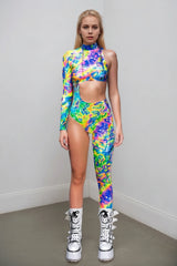 Asymmetrical Women Cyberpunk  Bodysuit Costume Colourful Jumpsuit Cosplay Halloween Party Performance Suit