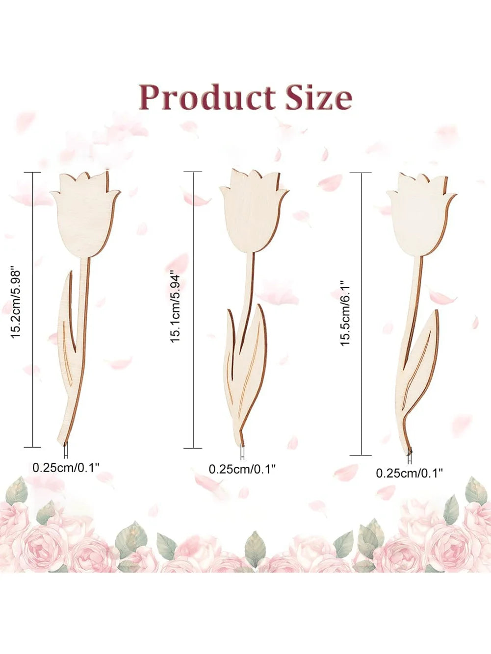 15/30pcs 3 Styles Wooden Tulip Flower Cutouts Wooden Craft Project