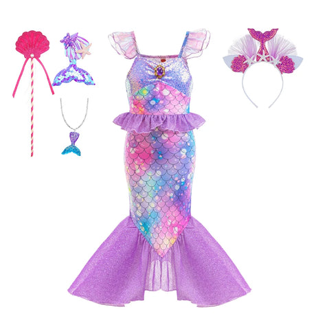 Little Girl Mermaid Ariel Princess Dress Halloween Cosplay Children's Birthday Party Costume