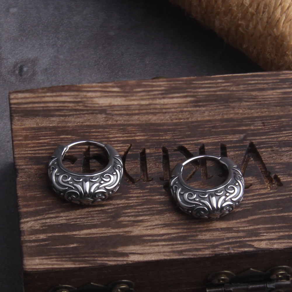 Filigree Stainless Steel Huggie Earrings for Men with Wooden Box