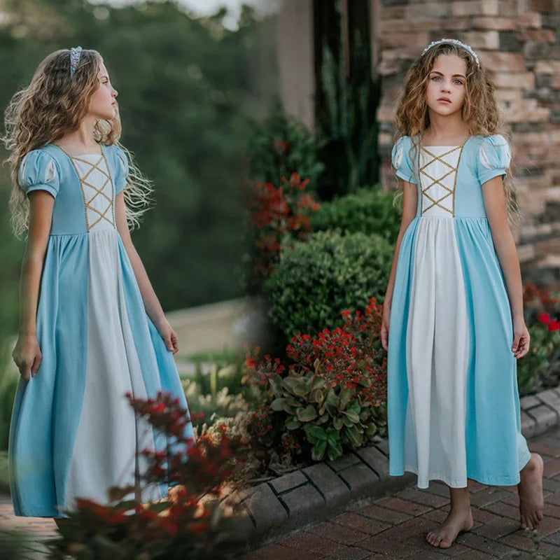 Soft Princess Dress for Girls Kids Halloween Cosplay Belle Cinderella Aurora Melinda Snow White Costume