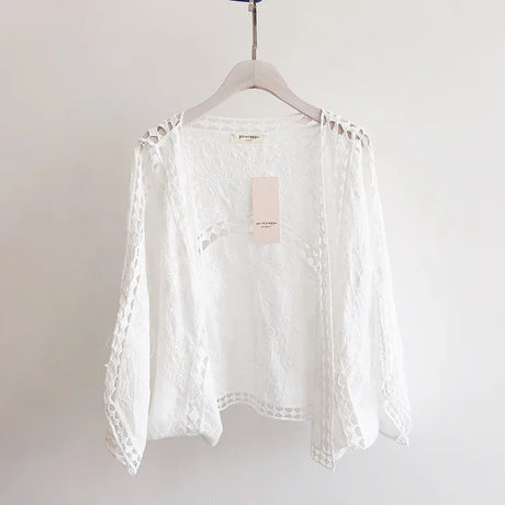Faith's Cotton Linen Open Stitch Embroidered Summer Cover-Ups