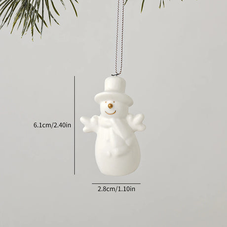 White Ceramic Christmas Tree Ornaments Snowman Reindeer Xmas Hanging Decor