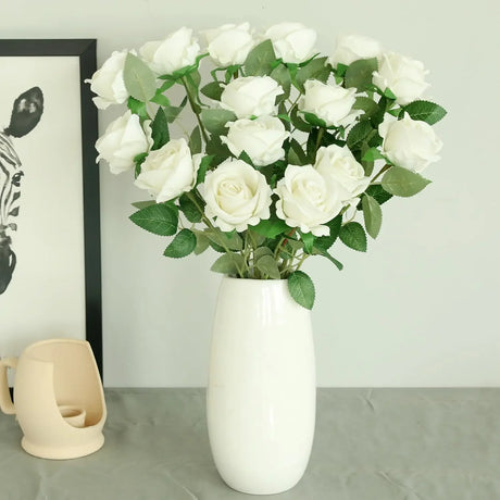 50 Pcs Velvet Roses Artificial Flowers Real Touch Fake Roses Valentine's DIY Wedding Bouquet Home Decor