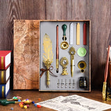 Golden Feather Quill Pens Set Dip Fountain Pens Ink Stationery Writing Gift Box Sets
