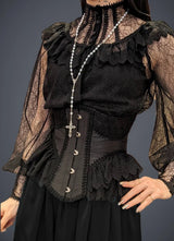 Lolita Lace Up Boned Waist Trainer Stage Costume Victorian Lace Ruffles