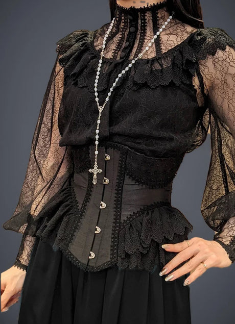 Lolita Lace Up Boned Waist Trainer Stage Costume Victorian Lace Ruffles