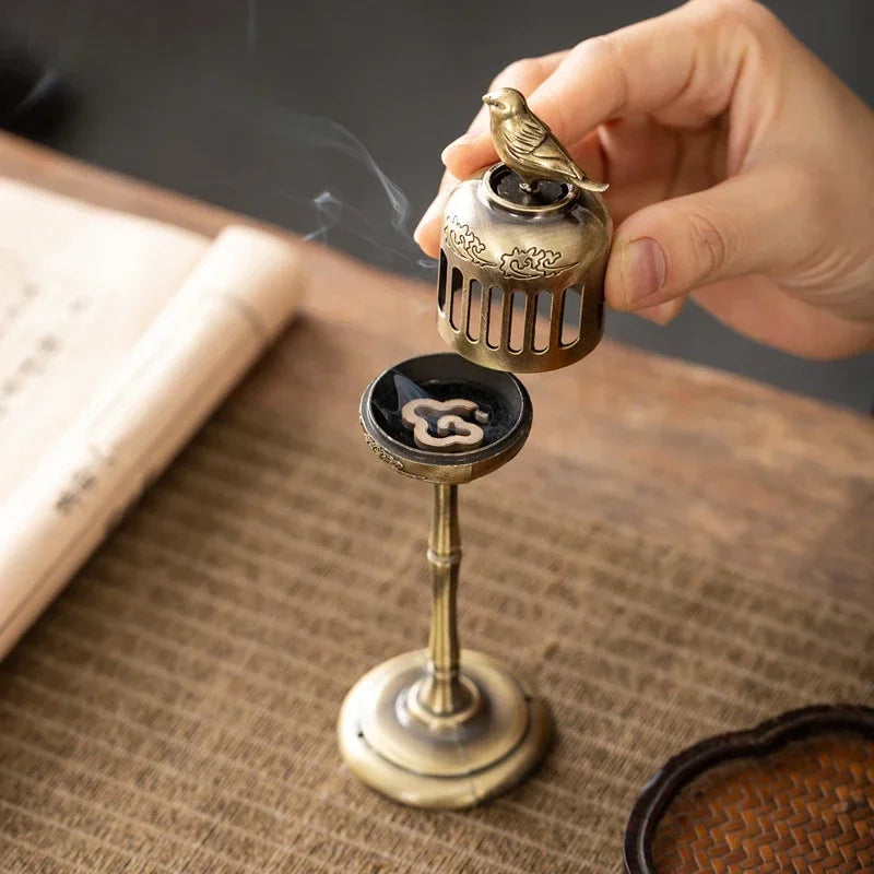 Brass Censer Incense Smoker Holder Bird House Ornaments Home Decor