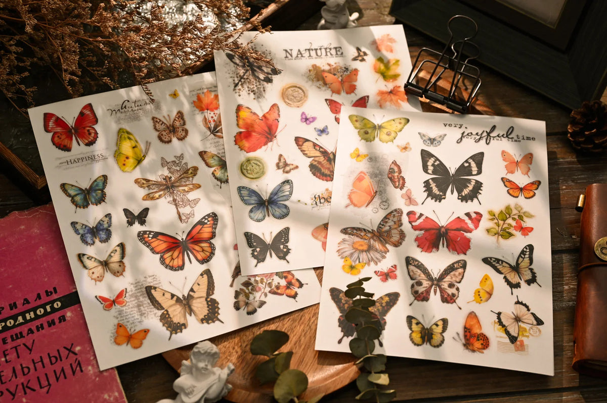 Vintage Big Butterfly RUB ON Transfer Stickers Scrapbooking DIY Craft Supplies Junk Journaling