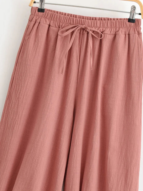 Sun Moon Embroidered Linen Cotton Baggy Pants Side Pockets Loose Yoga Wear