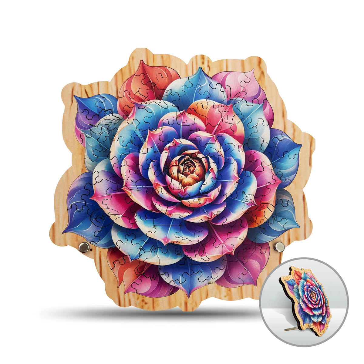 Rainbow Rose 73 Pieces Unique Shapes Wooden Jigsaw Puzzles
