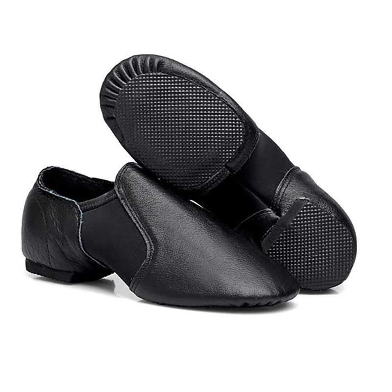 Genuine Leather Jazz Dance Shoes Brown Black Anti-Slip Latin Dance Practice Sneakers
