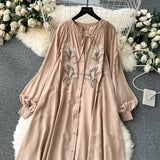 Olive's Embroidered Long Sleeve Shirt Dress