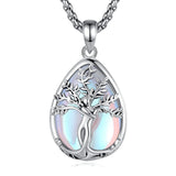 Tree of Life Goddess Moonstone Crystal Stone Pendant Necklace