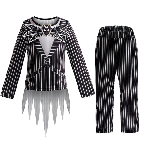Children's Halloween Cosplay Nightmare Before Christmas Costumes Kids Girls Sally Dress Boys Skeleton Jack Clothing Set