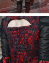Red Gothic Embossed Jacquard Lace Top & Skirt