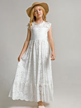 Girls Flower Girl Dress Lace Cotton Maxi Dresses
