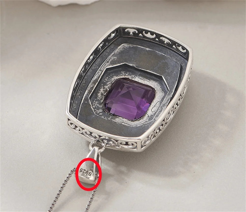 Tiarn's Token S925 Sterling Silver Pendants Tangent Plane Amethyst