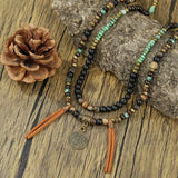 Men's Stacked African Stone Beaded Necklace Set Layered Bohemian Necklace