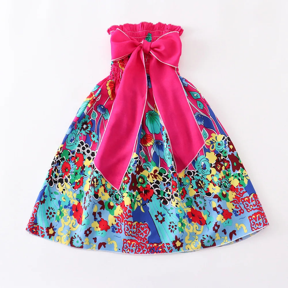 Summer Boho Girls Beach Dress 2 - 12 Years With Necklace Gift