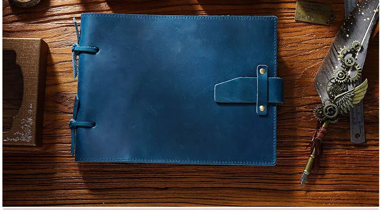 Stitched Genuine Leather Notebook 6 Colours Handmade Journal with Lock Blank Kraft Paper 200 Pages Sketchbook
