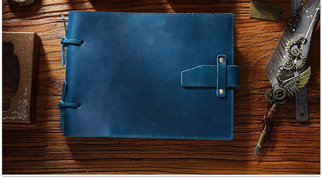 Stitched Genuine Leather Notebook 6 Colours Handmade Journal with Lock Blank Kraft Paper 200 Pages Sketchbook