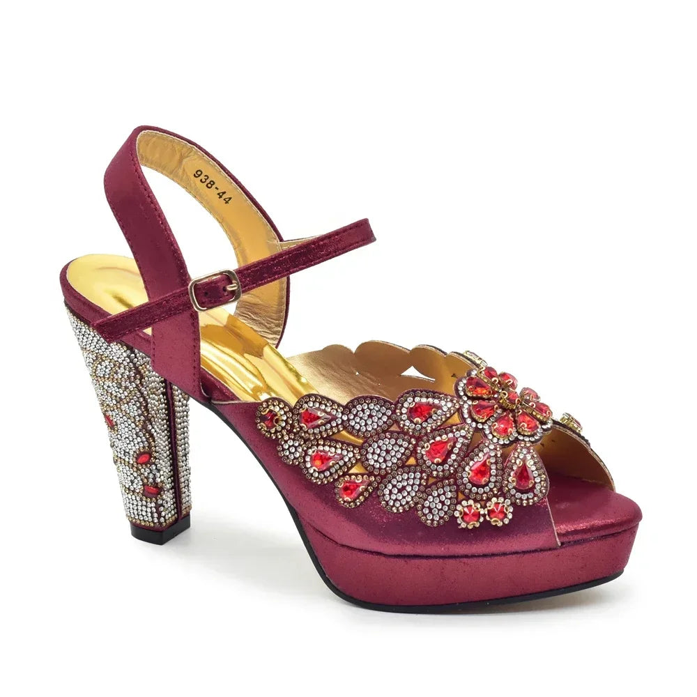 Peacock Party Shoes Wedding Peep Toe Pumps with Rhinestone