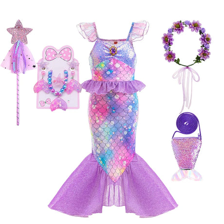 Little Girl Mermaid Ariel Princess Dress Halloween Cosplay Children's Birthday Party Costume