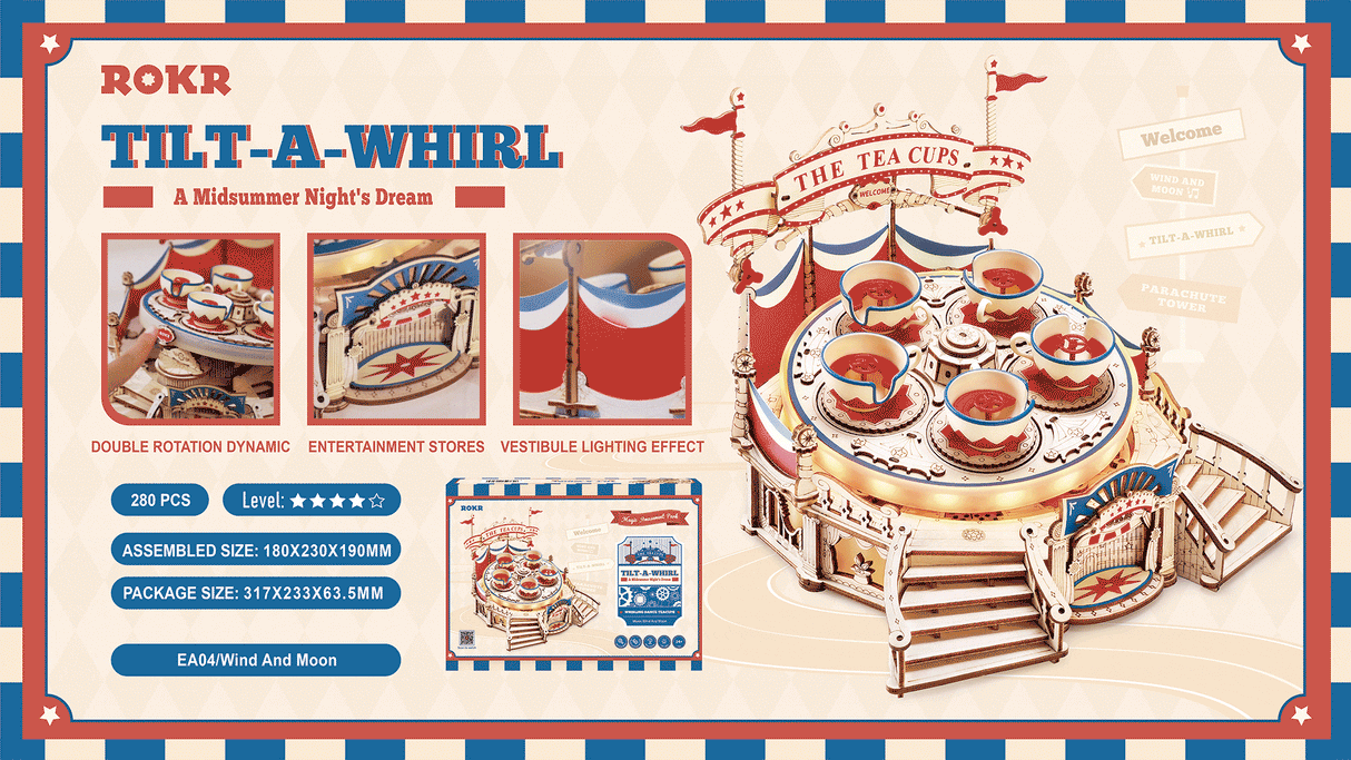 Tilt-A-Whirl Kit DIY Wooden Model Kit