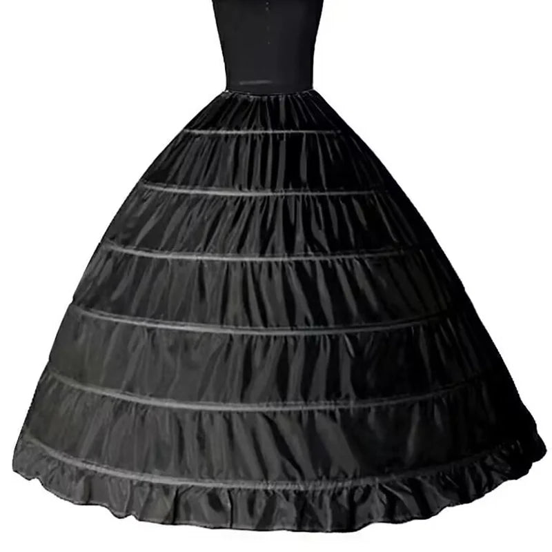 6 Hoop Crinoline Long Wedding Petticoat Ball Gown Dress Black White Red Underskirt Skirt