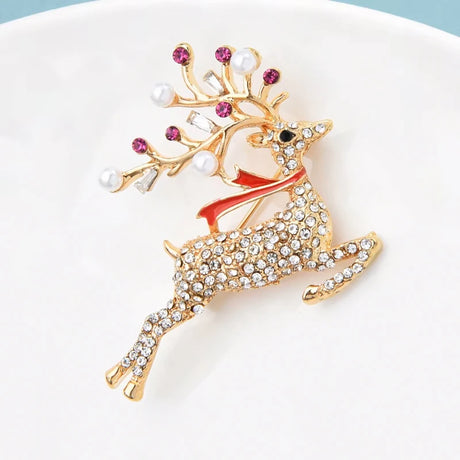 Leaping Christmas Deer Brooch