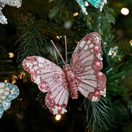 Glitter Christmas Butterflies Ornaments Sparkling Christmas Tree Decorations with Clips