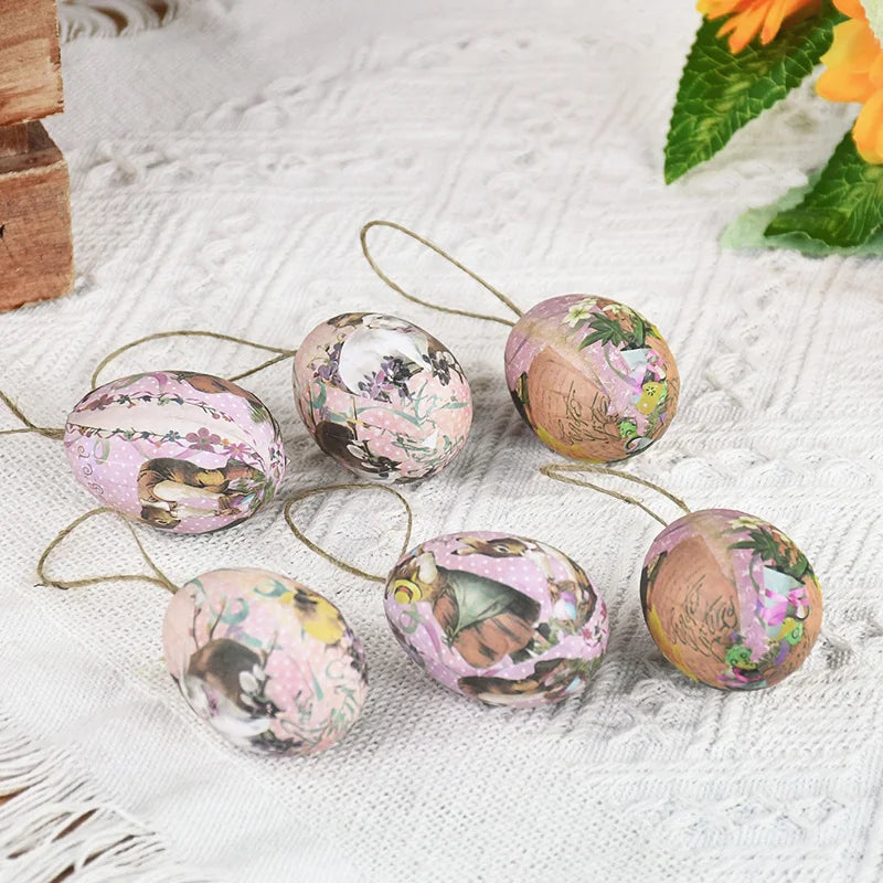 6Pcs Foam Easter Eggs Hanging Ornaments With Basket