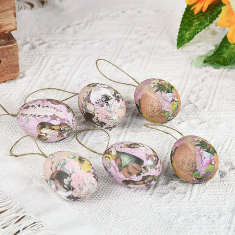 6Pcs Foam Easter Eggs Hanging Ornaments With Basket