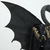 Gothic Black Devil Costume Set Lace Top Adjustable Corset with Irregular Skirt and Bat Wings for Halloween