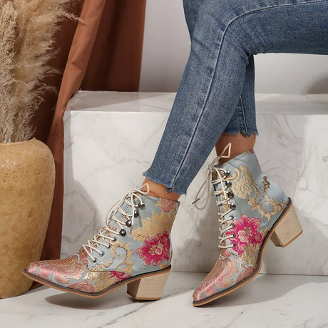 Purple and Golden Marie Antoinette Handmade Embroidered Ankle Boots