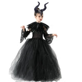 Girls Maleficent Black Tutu Halloween Costume with Feather Shawl