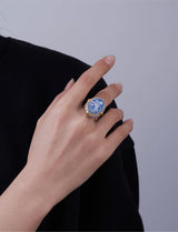 La Belladonna Wraith S925 Sterling Silver Rings Blue Agate White Shell Full Zircon Portrait Jewellery