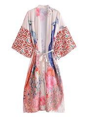 Peacock Floral Print Boho Kimono Cover-ups