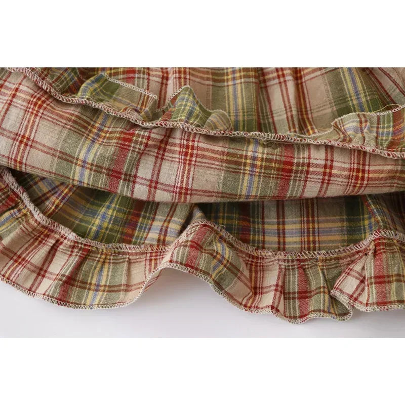 Mushroom Green Plaid Ruffle Top Y2k Goblincore